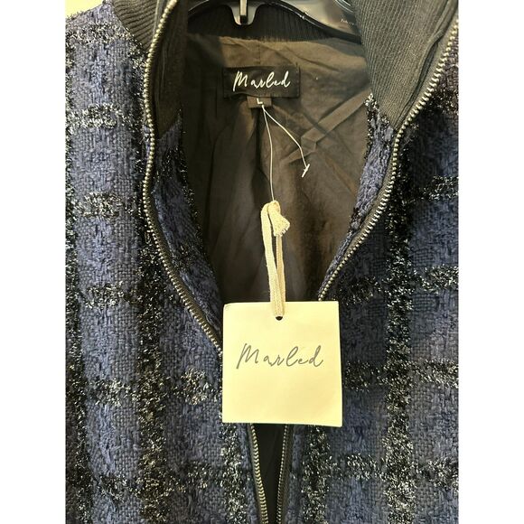 Women's Marled by Reunited Blue and Black Bomber Jacket Size Large - Picture 4 of 4